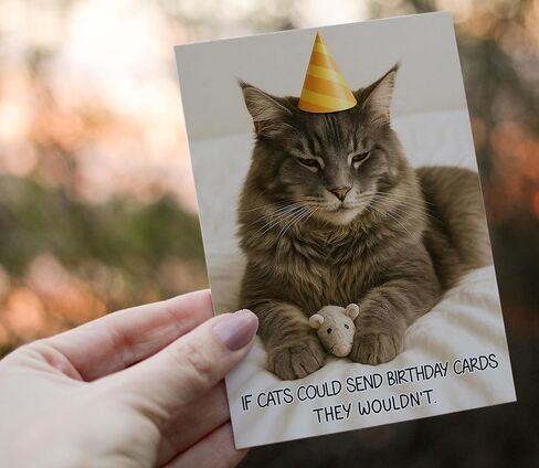 Funny Birthday Card – Cute Cat Birthday Card, Humorous Greeting Card for Him, Her, Friends, Men, Women – 5x7 Inches with Envelope – 350gsm Cardstock - Funny Gifts for Cat Lovers in Saudi Arabia