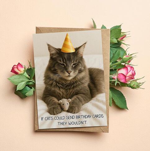 Funny Birthday Card – Cute Cat Birthday Card, Humorous Greeting Card for Him, Her, Friends, Men, Women – 5x7 Inches with Envelope – 350gsm Cardstock - Funny Gifts for Cat Lovers in Saudi Arabia