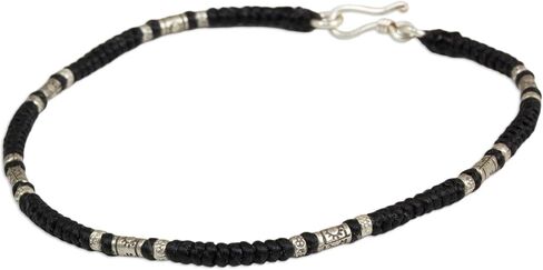 NOVICA Artisan Handmade Silver Anklet Artisan Crafted Black with Karen Hill Tribe Fine Beaded Thailand [9.75 in L 3 mm W] ' Wandering Black' in Saudi Arabia