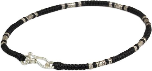 NOVICA Artisan Handmade Silver Anklet Artisan Crafted Black with Karen Hill Tribe Fine Beaded Thailand [9.75 in L 3 mm W] ' Wandering Black' in Saudi Arabia