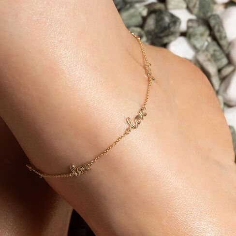 Claddagh Gold 14K Yellow Gold Love Script Anklet 10" in Saudi Arabia