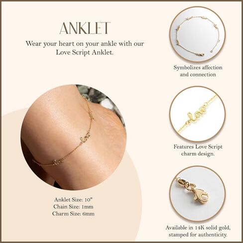 Claddagh Gold 14K Yellow Gold Love Script Anklet 10" in Saudi Arabia