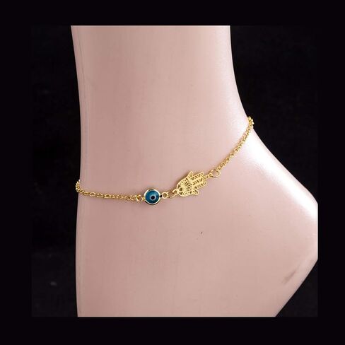 Evil Eye Anklet for Women 14K White Gold Plated Sideways Evil Eye Ankle Bracelet Minimalist Jewelry in Saudi Arabia