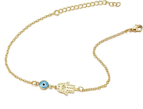 Evil Eye Anklet for Women 14K White Gold Plated Sideways Evil Eye Ankle Bracelet Minimalist Jewelry in Saudi Arabia