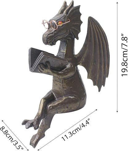 Dragon Reading Book Statue Figurine Sculpture, Wearing Glass Dinosaur Mini Cute Small Creative Ornament for Garden Bookshelf Decorations Adult Shelf Home Landscaping Outdoor Desktop Housewarming in Saudi Arabia
