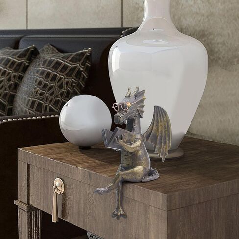 Dragon Reading Book Statue Figurine Sculpture, Wearing Glass Dinosaur Mini Cute Small Creative Ornament for Garden Bookshelf Decorations Adult Shelf Home Landscaping Outdoor Desktop Housewarming in Saudi Arabia