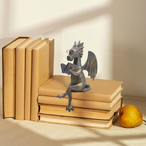 Dragon Reading Book Statue Figurine Sculpture, Wearing Glass Dinosaur Mini Cute Small Creative Ornament for Garden Bookshelf Decorations Adult Shelf Home Landscaping Outdoor Desktop Housewarming in Saudi Arabia