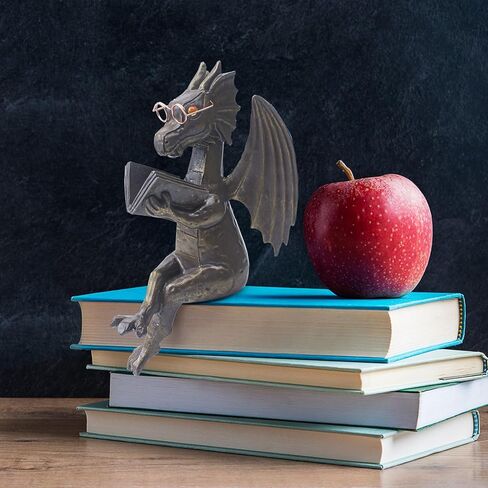 Dragon Reading Book Statue Figurine Sculpture, Wearing Glass Dinosaur Mini Cute Small Creative Ornament for Garden Bookshelf Decorations Adult Shelf Home Landscaping Outdoor Desktop Housewarming in Saudi Arabia