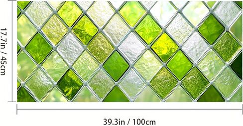 Green Diamond Pattern Window Film 39.3x17.7 Inch Stained Glass Privacy Cling Decorative Window Cover UV Blocking No Glue Static Film for Bathroom Kitchen Door Living Room Office in Saudi Arabia