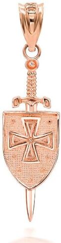 3D Saint Michael Sword & Shield Cross Pendant Necklace 14K Gold in Saudi Arabia