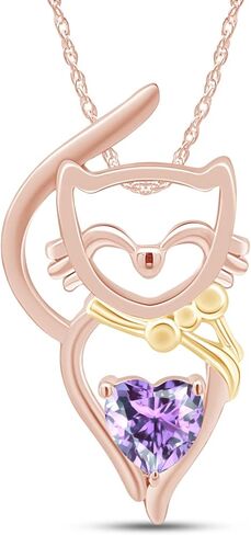 Heart Shape Simulated Birthstone CAT Pendant Neckalce Jewelry For Women In 14k Gold Over Sterling Silver Along With Silver Chain in Saudi Arabia