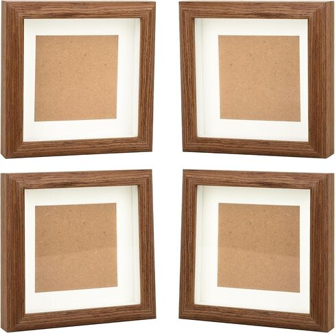 4Packs Wooden Shadow Box Frame Picture Frame Solid Wood Memory Shadow Box Display Case to Hang Memory Box Sports Memorabilia, Pins, Awards, Medals, Wedding, Tickets and Photos (4x4 inch) in Kuwait