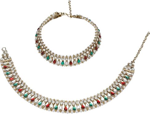 Efulgenz Indian Anklets for Women Crystal Bollywood Faux Pearl Bridal Anklet Set Indian Payal Ankle Bracelets Jewelry for Women in Saudi Arabia