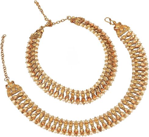 Efulgenz Indian Anklets for Women Crystal Bollywood Faux Pearl Bridal Anklet Set Indian Payal Ankle Bracelets Jewelry for Women in Saudi Arabia