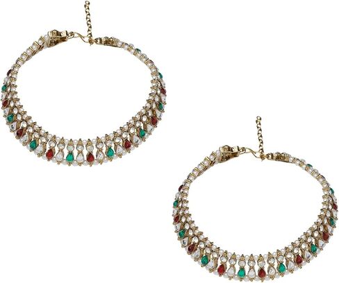 Efulgenz Indian Anklets for Women Crystal Bollywood Faux Pearl Bridal Anklet Set Indian Payal Ankle Bracelets Jewelry for Women in Saudi Arabia