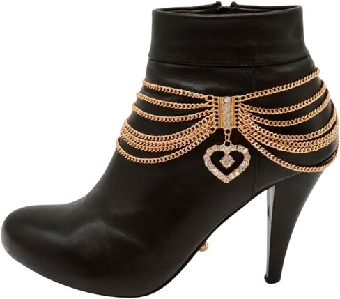 TrendyFashionJewelry 2PCS Women Boot Bracelet Chains Bling Gold Metal Western Fashion Anklet Heart Shoe Love Charm SET BC173 in Saudi Arabia