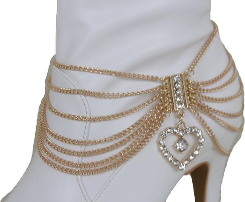 TrendyFashionJewelry 2PCS Women Boot Bracelet Chains Bling Gold Metal Western Fashion Anklet Heart Shoe Love Charm SET BC173 in Saudi Arabia
