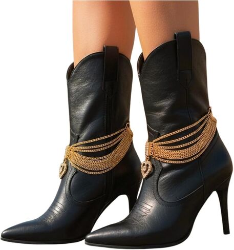 TrendyFashionJewelry 2PCS Women Boot Bracelet Chains Bling Gold Metal Western Fashion Anklet Heart Shoe Love Charm SET BC173 in Saudi Arabia