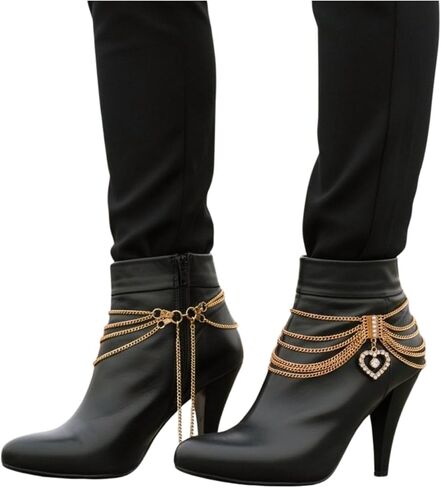TrendyFashionJewelry 2PCS Women Boot Bracelet Chains Bling Gold Metal Western Fashion Anklet Heart Shoe Love Charm SET BC173 in Saudi Arabia