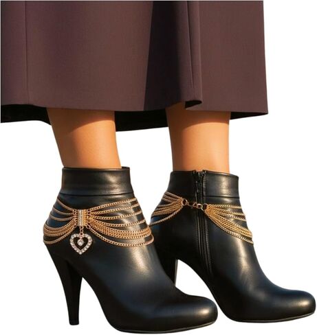 TrendyFashionJewelry 2PCS Women Boot Bracelet Chains Bling Gold Metal Western Fashion Anklet Heart Shoe Love Charm SET BC173 in Saudi Arabia