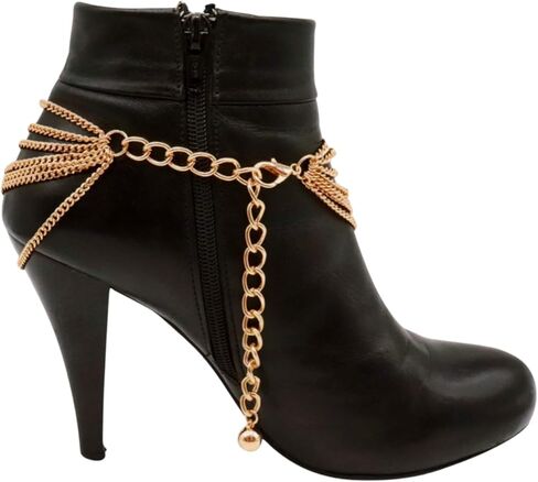 TrendyFashionJewelry 2PCS Women Boot Bracelet Chains Bling Gold Metal Western Fashion Anklet Heart Shoe Love Charm SET BC173 in Saudi Arabia
