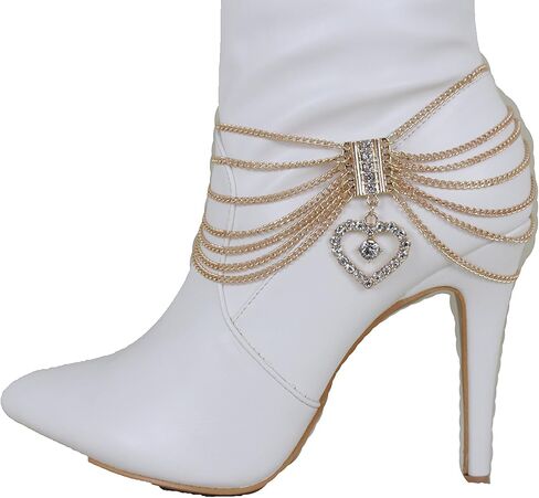 TrendyFashionJewelry 2PCS Women Boot Bracelet Chains Bling Gold Metal Western Fashion Anklet Heart Shoe Love Charm SET BC173 in Saudi Arabia