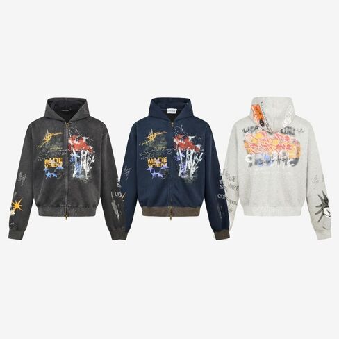 Y2K men's and women's retro graffiti printed hooded sweatshirts, loose casual jackets for couples in Saudi Arabia