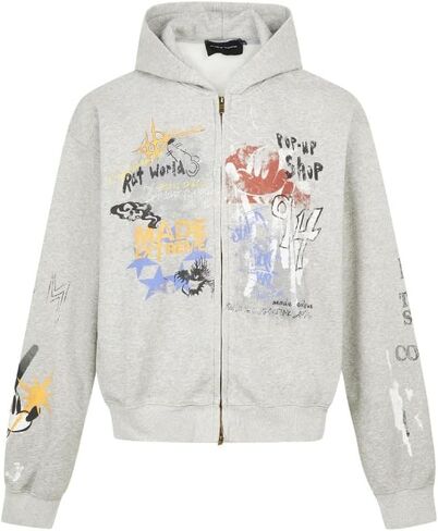 Y2K men's and women's retro graffiti printed hooded sweatshirts, loose casual jackets for couples in Saudi Arabia