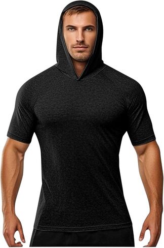 Mens Sun Protection Shirt UPF 50 Short Sleeve UV SPF T-Shirts Ice Silk Hooded Shirts Rash Guard for Gym Hiking Fitness in Saudi Arabia