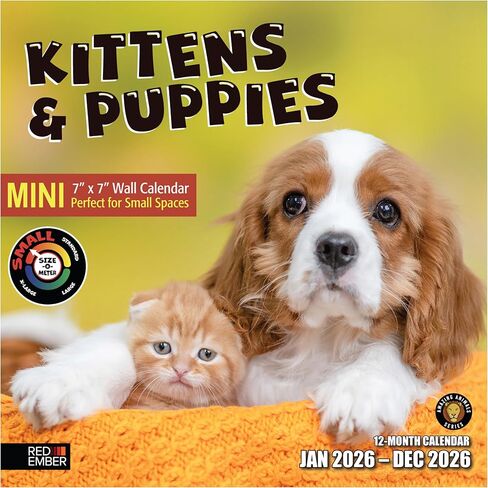 RED EMBER Kittens & Puppies 2026 Wall Calendar 12 Month | 12" x 24" Open | Thick & Sturdy Paper | Holiday Gift | Cute Pet Puppy Kitten Dog Cat Calendar 2026 in Saudi Arabia