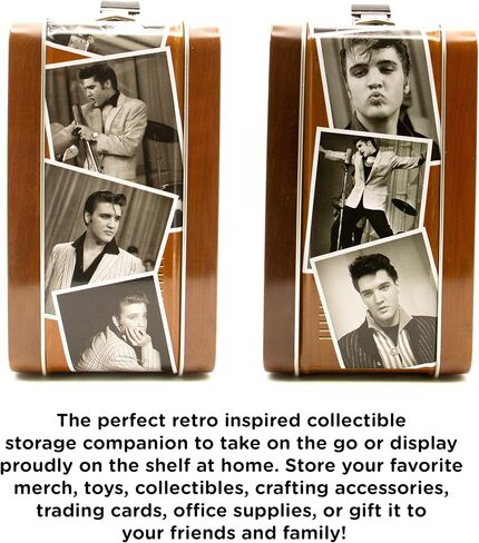 صندوق المرح التلفزيوني Aquarius Elvis - صندوق تخزين قوي من القصدير بمقبض بلاستيكي وغطاء أمامي منقوش - بضائع Elvis مرخصة رسميًا وهدية قابلة للجمع in Saudi Arabia
