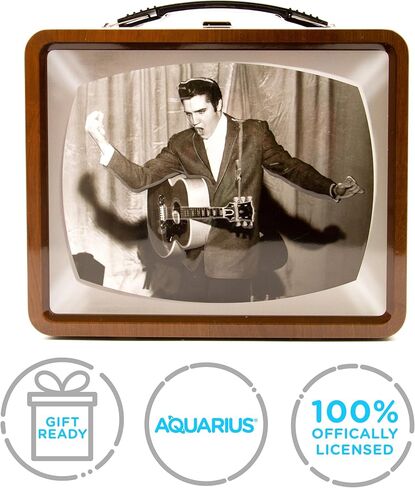 صندوق المرح التلفزيوني Aquarius Elvis - صندوق تخزين قوي من القصدير بمقبض بلاستيكي وغطاء أمامي منقوش - بضائع Elvis مرخصة رسميًا وهدية قابلة للجمع in Saudi Arabia