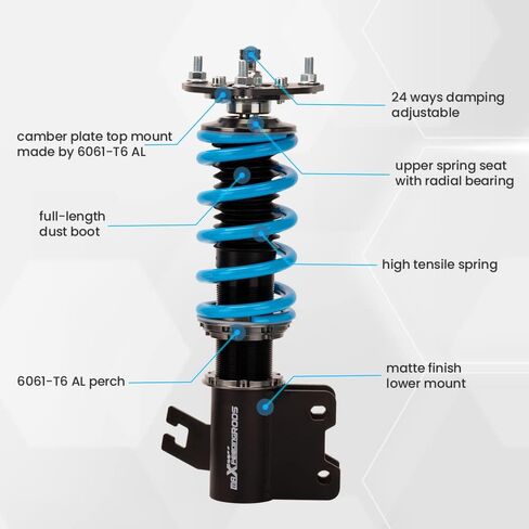 maxpeedingrods Coilovers لـ Nissan S13 240SX 1989-1994، مجموعة تعليق كويلوفيرز قابلة للتعديل بـ 24 مستوى، مجموعة خفض مطورة T6 قابلة للتعديل باللون الأزرق in Saudi Arabia