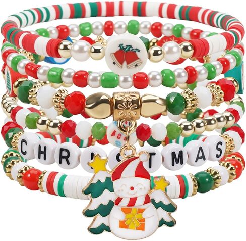 Christmas Beaded Stretch Bracelets Stackable Bracelet Holiday Jewelry for Women in Kuwait