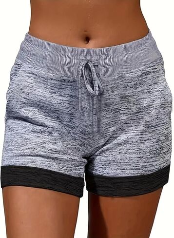 Womens Elastic High Waist Contrast Color Plus Size Drawstring Summer Casual Holiday Workout Shorts in Saudi Arabia