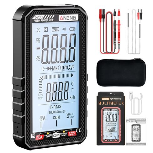 Digital Multimeter Tester, Smart Digital Multimeter 6000 Counts with Auto Ranging Digital Voltmeter Measures Voltage Current Resistance Continuity for Electricians,DIY (620C Black) in Saudi Arabia