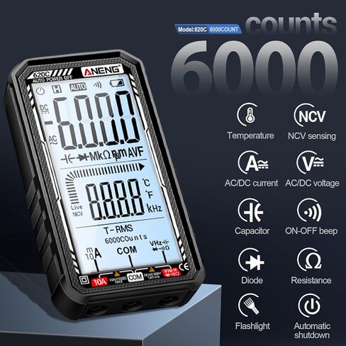 Digital Multimeter Tester, Smart Digital Multimeter 6000 Counts with Auto Ranging Digital Voltmeter Measures Voltage Current Resistance Continuity for Electricians,DIY (620C Black) in Saudi Arabia