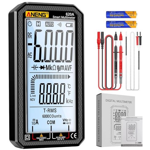 جهاز اختبار رقمي متعدد، مقياس متعدد رقمي ذكي 6000 عدد مع مقياس فولتميتر رقمي يتراوح تلقائيًا يقيس استمرارية مقاومة التيار الكهربائي للكهربائيين، DIY (620C أسود) in Kuwait