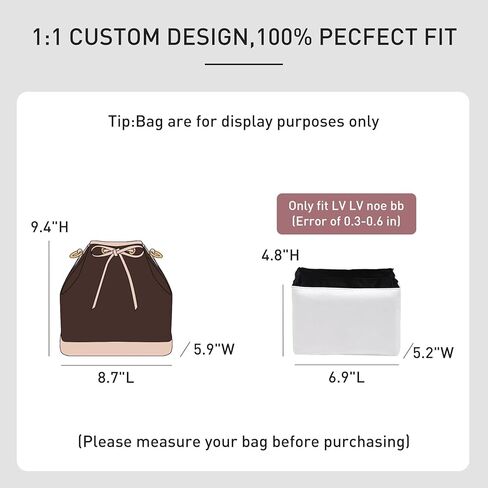 ملحق منظم المحفظة متوافق مع حقيبة دلو LV Noe BB، منظم حقيبة Dupontpaper خفيف الوزن ومقاوم للماء للحقائب الفاخرة (أبيض/أسود) in Kuwait