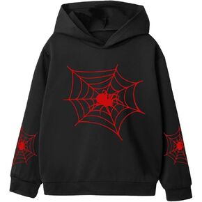 WDIRARA Boy's Spiderweb Hoodies Graphic Long Sleeve Hooded Sweatshirts Pullovers Tops in Kuwait