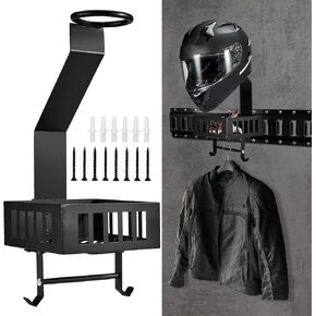 حامل خوذة الدراجة النارية E Track مع صينية وخطافات، حامل خوذة عالمي مثبت على الحائط للجراج أو ورشة العمل in Kuwait