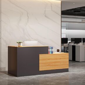 L-Shaped Reception Desk,Large Front Desk with Keyboard Tray, Lockable Drawers & File Cabinet, Receptionist Desk for Checkout,Lobby (Right L-Natural Wood/Slate Gray, 71''L x 23.6''W x 41.3''H) in Kuwait