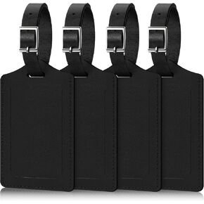 Mayski 4 Pack Genuine Leather Luggage Tags for Suitcases TSA Approved Durable Baggage Tags, Travel Essentials for Flying, Black in Saudi Arabia