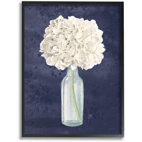 Stupell Industries White Floral Bouquet in Bottle Blue Painting, Designed by James Wiens Wall Art, 16 x 20, Black Framed in Kuwait