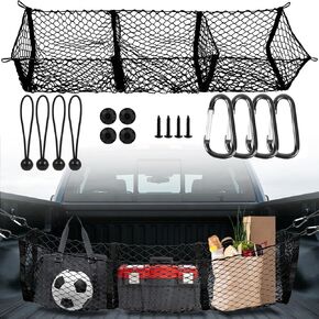 3 Pocket Truck Bed Cargo Net, Universal Mesh Storage Organizer, Black Nylon, 51.1 x 11.8 Inches Stretchable to 62 Inches, Compatible with Ford Chevy GMC Dodge Toyota Pickup Trucks in Saudi Arabia