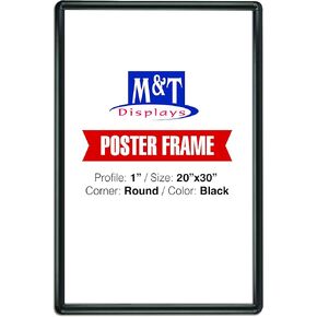 Snap Poster Frame 20x30 Inch Black 1" Aluminum Profile Front Loading Wall Mounting Photo Picture Document Sign Holder Round Corner Anti Glare Cover in Saudi Arabia