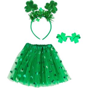 مجموعة أزياء عيد القديس باتريك، تنورة توتو خضراء من التول وعصابة رأس ونظارات شمسية، مجموعة إكسسوارات أزياء للنساء in Kuwait