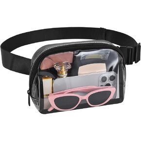 حقيبة فاني شفافة لأحداث الاستاد، حقيبة بحزام شفاف للنساء والرجال للحفلات الرياضية على الشاطئ والتنزه سيرًا على الأقدام وركوب الدراجات (PVC أسود) in Kuwait