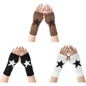 3 Pcs Punk Goth Star Fingerless Gloves Knitted Arm Warmers Y2K Emo Grunge Therian Stuff in Kuwait