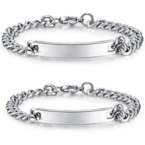Personalized Stainless Steel ID Bracelet Set, His and Hers Couples Jewelry, 316L Steel Chain with Cubic Zirconia, 7.87-8.66 Inches in Saudi Arabia